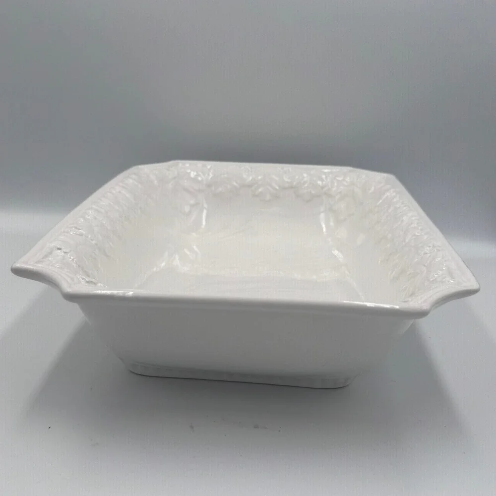 White Ceramic Rectangular Serving Dish Grape Leaf Border‎ 14 Inch Italy